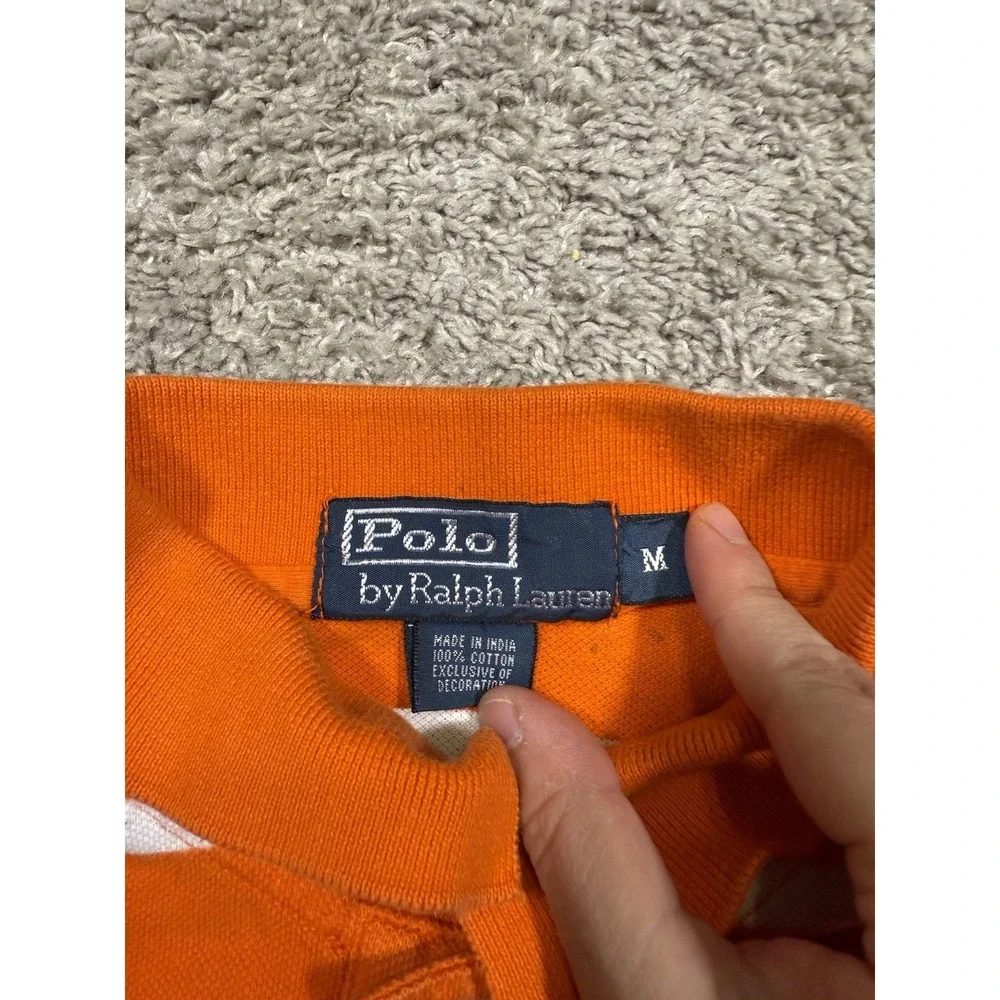 Polo Ralph Lauren Shirt Men‎ Large Striped Short Sleeve Golf Orange Outdoors M
